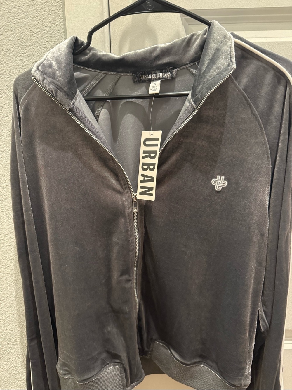 Urban Outfitters Plush Gray Velour Zip-Up Jacket